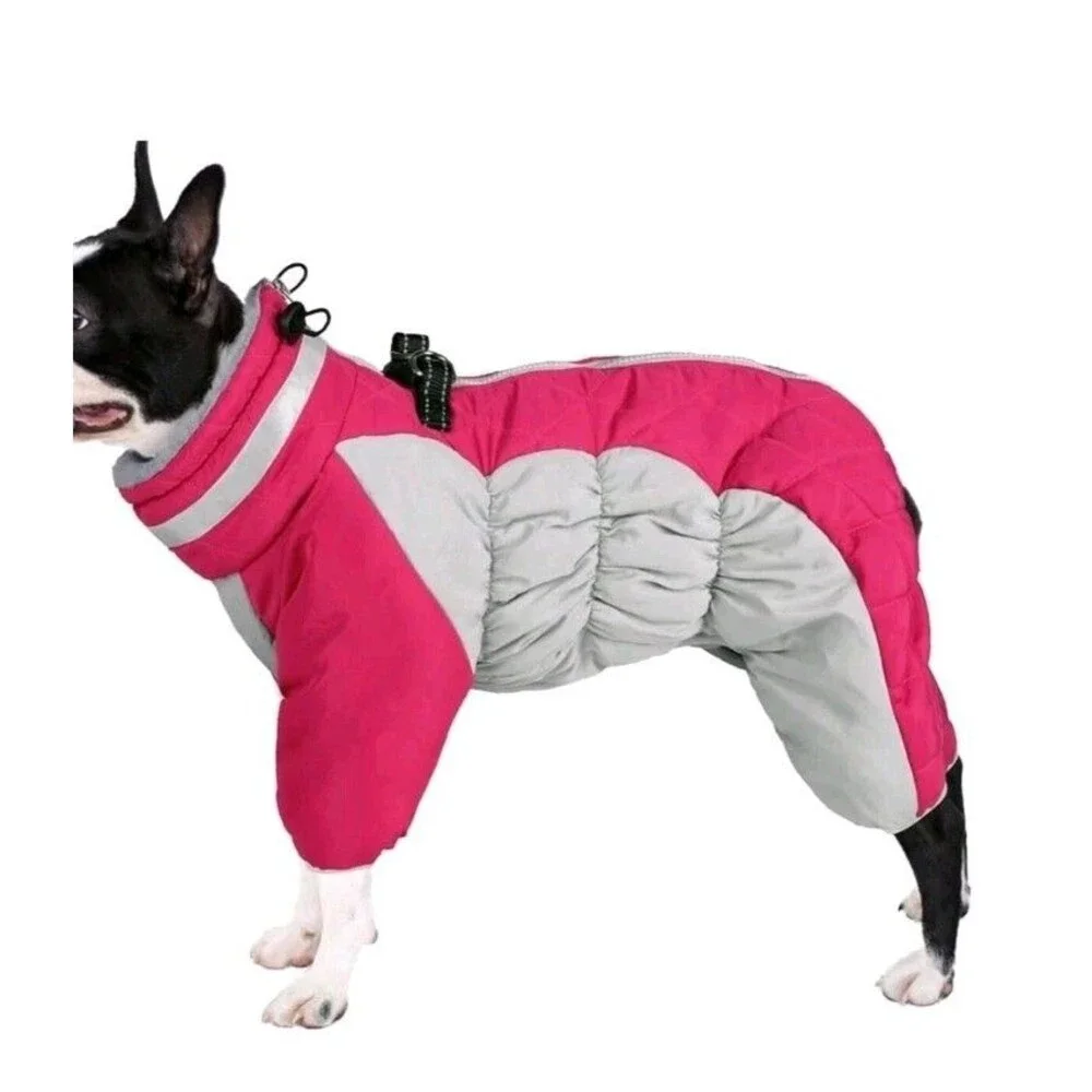 Fullbody Dog Coat Large Warm Fleece Jacket Windproof Winter Coat with Harness